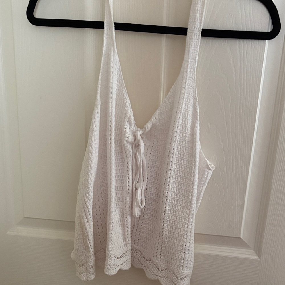 Old Navy White Lace-Up Crochet Tank Top